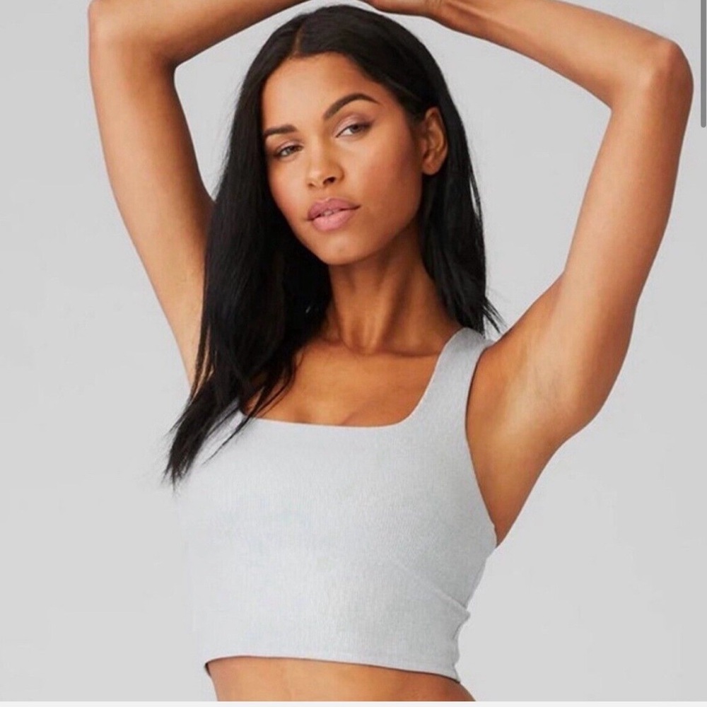 Alo yoga Alosoft Ribbed Chic Bra Tank - Athletic Heather Grey -  S